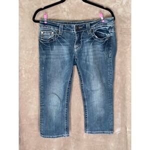 🚀 Miss Me Embellished Capri Jeans Women's 28 Aztec‎ Pockets Denim Cropped Pants